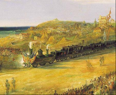 Inauguración del ferrocarril a Langreo. Cuadro de Jenaro Pérez Villamil (1852).