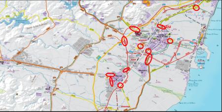 Tramos de mayor congestión en los s a Castelló. Fuente: PMoMe de Castelló