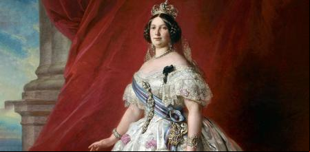 Isabel II en 1852. Detalle de un retrato con su hija Isabel de Franz Xaver Winterhalter. Palacio Real de Madrid