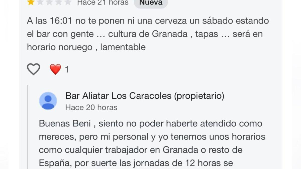 Se queja de que no le sirven una cerveza a la hora del cierre de un bar en Granada y cientos de personas se indignan: “Qué poca vergüenza, todas las personas tienen un horario y tenemos que respetarlo”