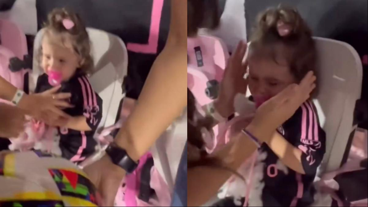 Un padre consuela a su hija tras recibir un balonazo de Leo: Te pegó Messi, no pasa nada