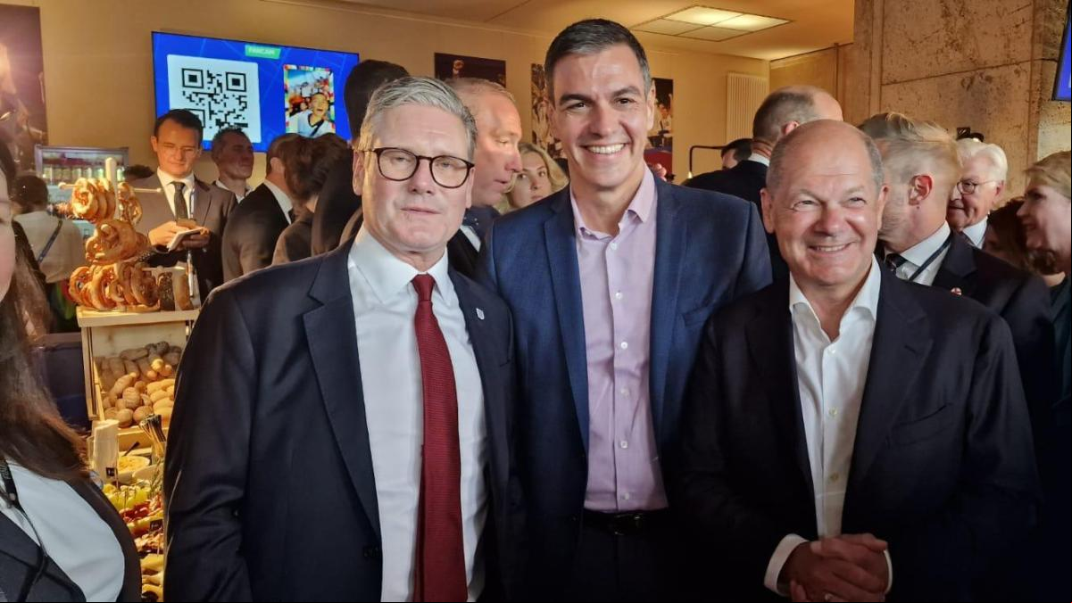 Sánchez, Scholz y Starmer juntos antes de la final Eurocopa en Berlín