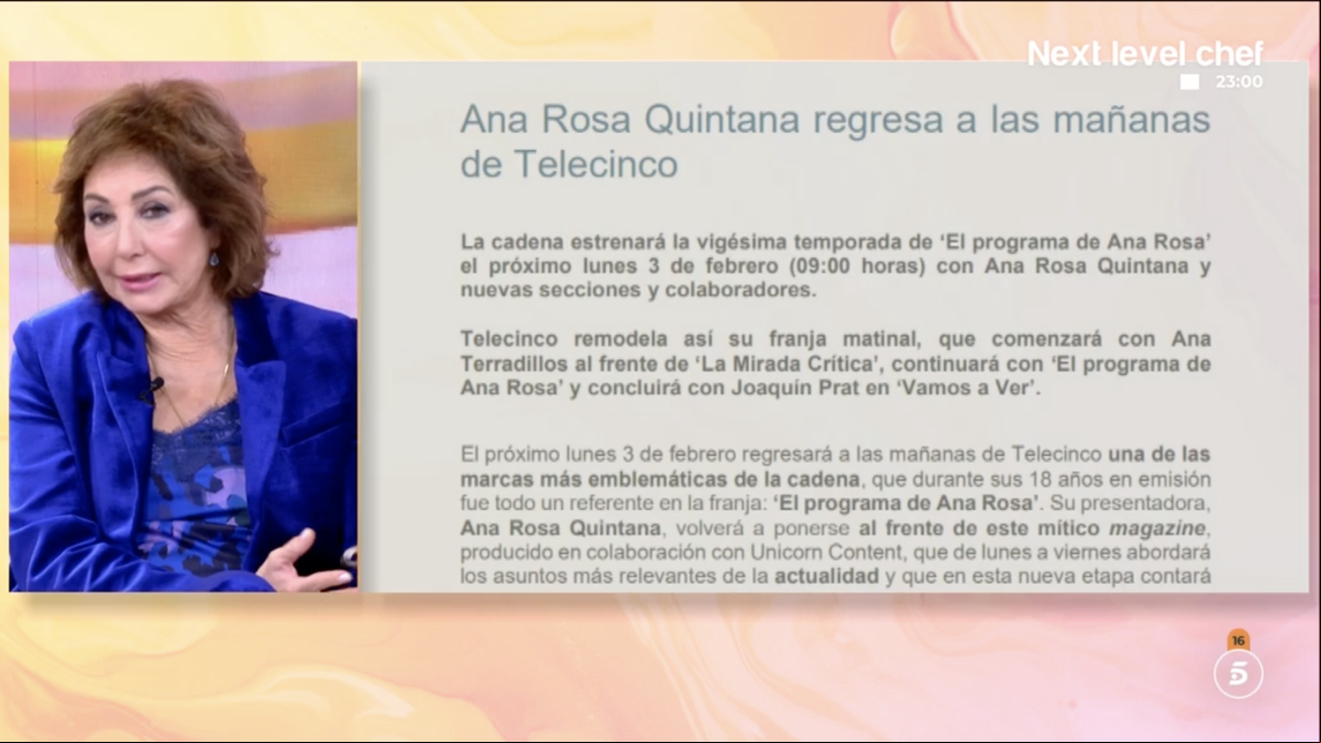 El motivo de peso que lleva a Ana Rosa Quintana de vuelta a las mañanas de Telecinco: “Es una reorganización”