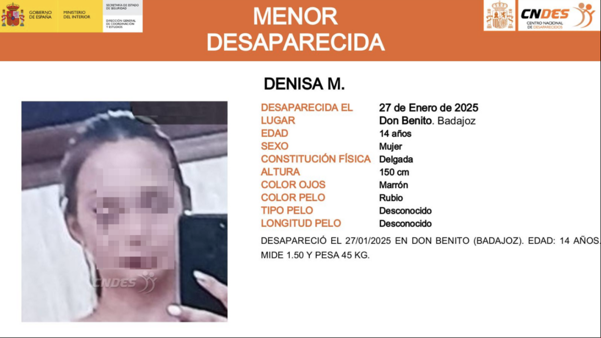 Sin rastro de Denisa, la menor de 14 años desaparecida en Badajoz